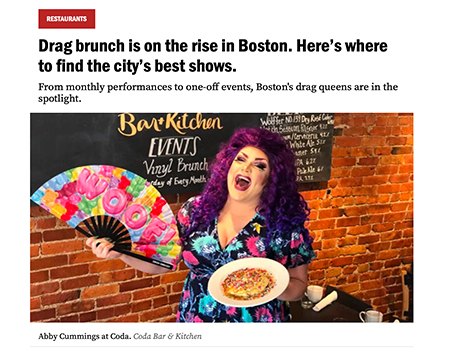 Screenshot of Boston.com: Drag brunch is on the rise in Boston. Here's where to find the city's best shows.